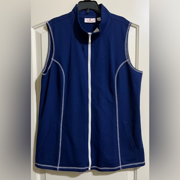 NWT Quaker Factory Women’s Blue RHINESTONE Zip Up Vest Large Coastal Cruise - Picture 1 of 6